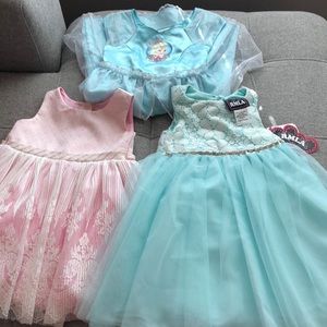 Toddler girls dresses; Youngland, RMLA and Disney. Pastel pink and blue. 3T